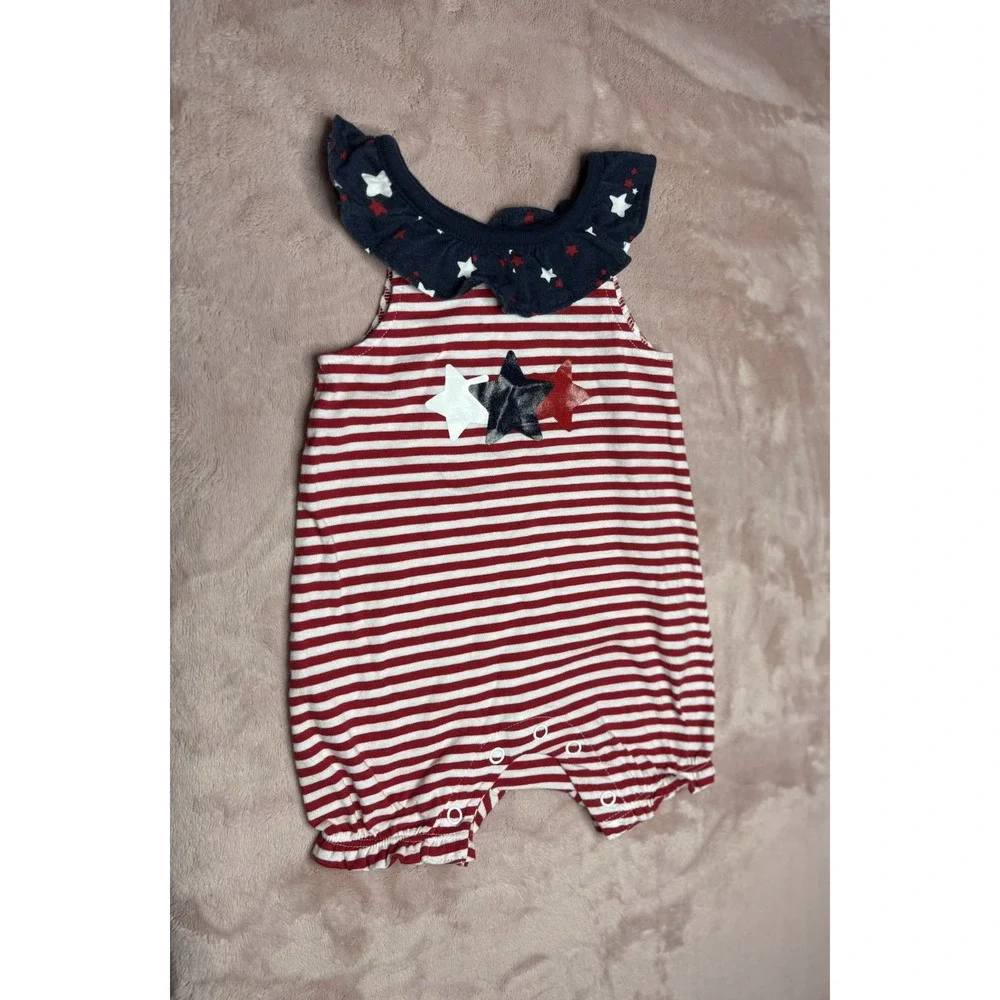 Way to Celebrate Patriotic Fourth Of July Stars USA Flag 0-3 Months Baby Romper‎ - Picture 2 of 6